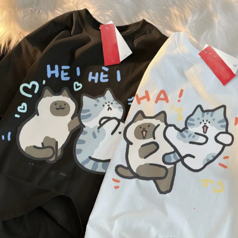Street Fashion Japan 2025 - ZAZOMDE 2025 Divertente Gatto Stampa Cotone