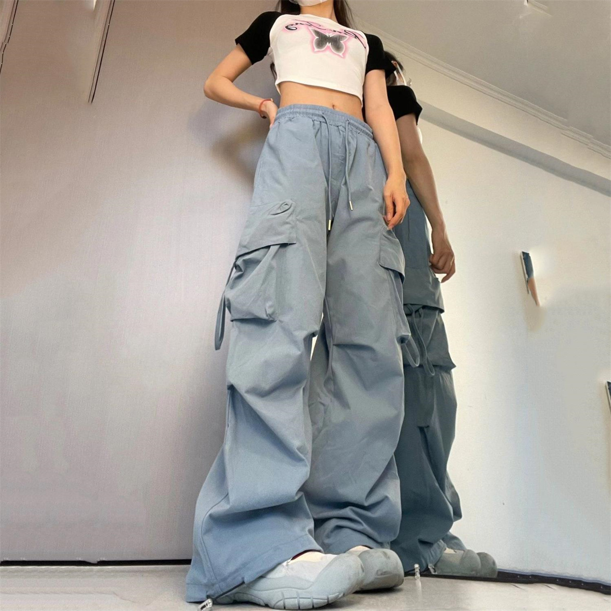 Street Fashion England - Pantaloni Oversize con Tasche Stile High