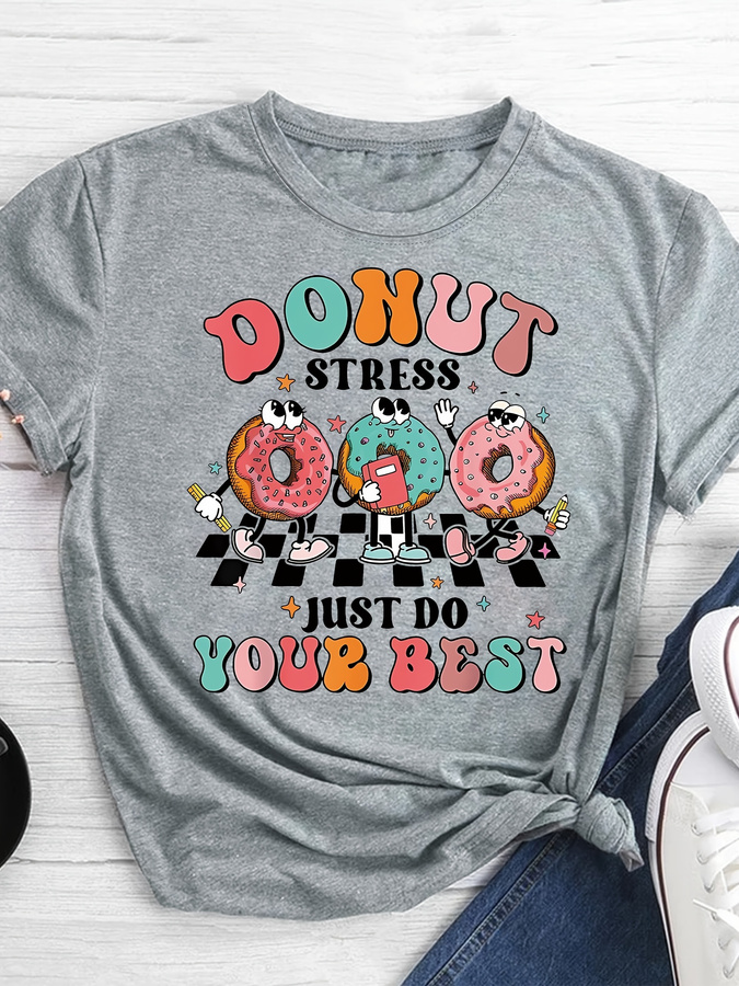 Street Fashion Trend 2025 - T-shirt con stampa Cartoon Donut, top